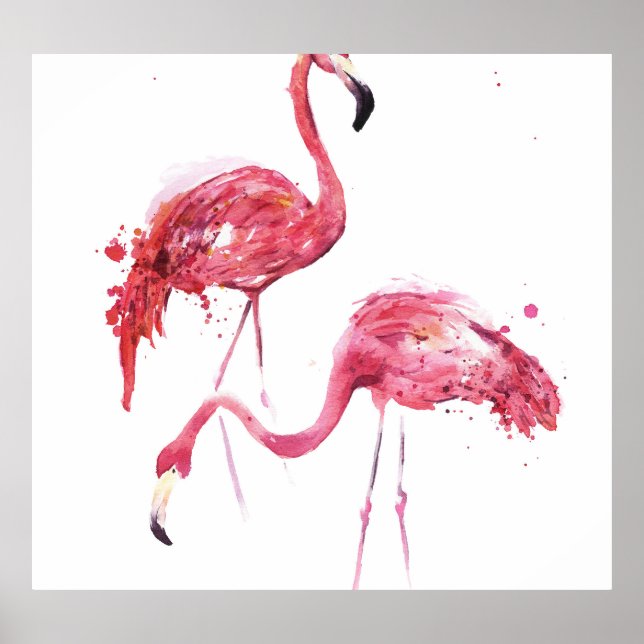 Affiche Flamants roses aquarelle, Design élégant. (Devant)
