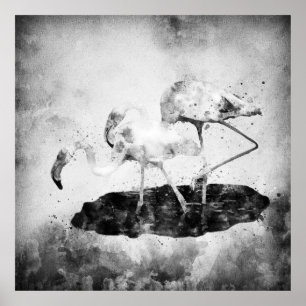 Affiche Flamants roses Aquarelle noir et blanc