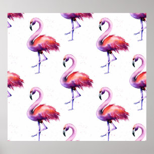 Affiche Flamants roses avec éclaboussures : motif aquarell