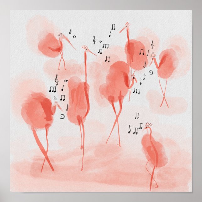 Affiche Flamants roses chantant (Devant)