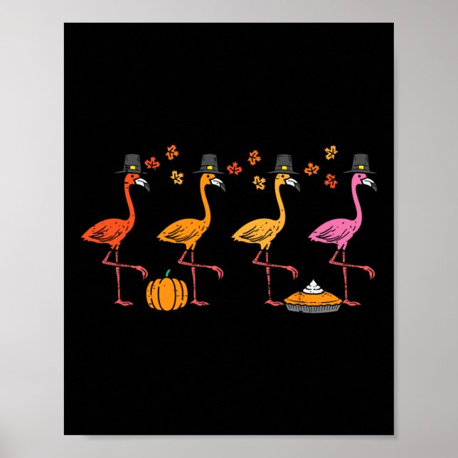 Affiche Flamants roses d'action de grâce drôle Automne Aut (Devant)