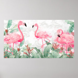 Affiche flamants roses en plantes tropicaux sur un dos tex