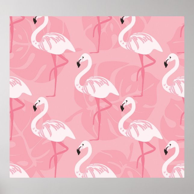Affiche Flamants roses : illustration vintage sans soudure (Devant)