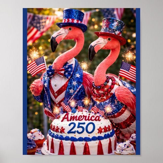 Affiche Flamants roses Joyeux 250e anniversaire Amérique 4 (Devant)