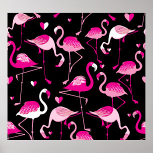 Affiche flamants roses, motif sans soudure foncée.