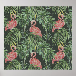 Affiche Flamants roses, motif vintage tropical.