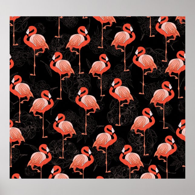 Affiche Flamants roses Oiseaux : Textile Vintage (Devant)