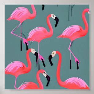 Affiche flamants roses rétro