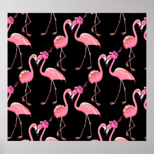 Affiche Flamants roses roses : Arrière - plan noir Vintage