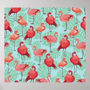 Affiche Flamants roses roses : Exotic Seamless Motif.