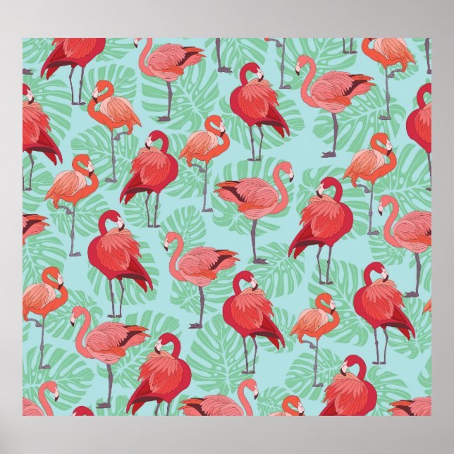 Affiche Flamants roses roses : Exotic Seamless Motif. (Devant)