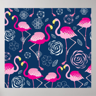 Affiche Flamants roses roses : Graphic Dark Motif