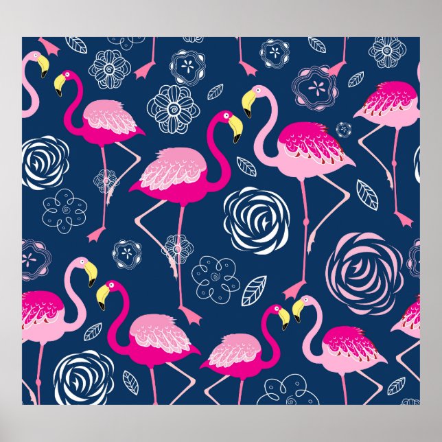 Affiche Flamants roses roses : Graphic Dark Motif (Devant)