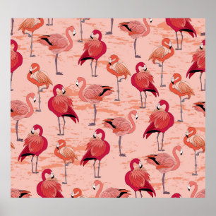 Affiche Flamants roses roses : Motif Tropical sans couture