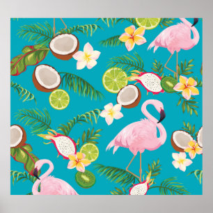 Affiche Flamants roses roses : Tropical Seamless Motif
