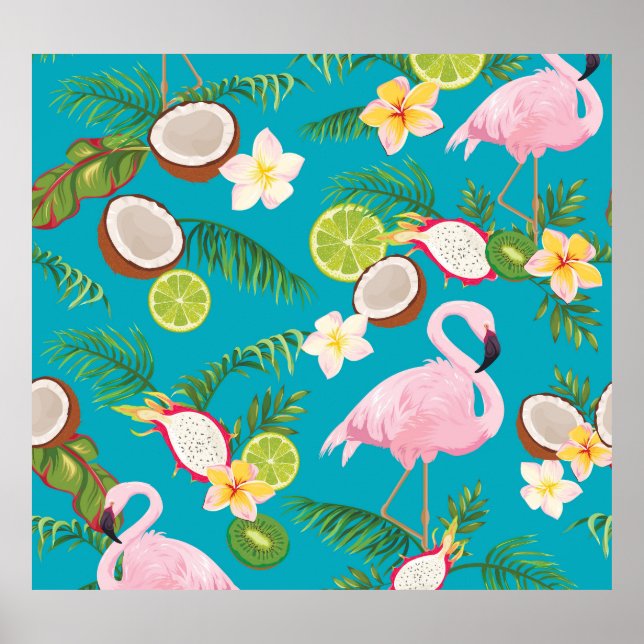 Affiche Flamants roses roses : Tropical Seamless Motif (Devant)