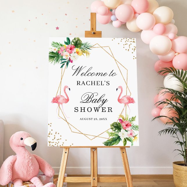Affiche Flamants roses tropicaux Baby shower jumeaux fille (Créateur téléchargé)