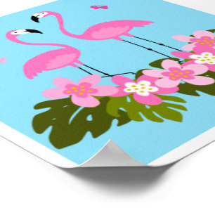 Affiche Flamants tropicaux et illustration florale