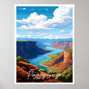 Affiche Flaming Gorge Utah Art Travel Illustration Vintage