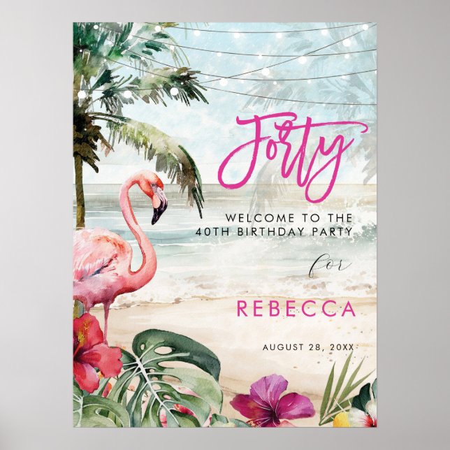 Affiche flamingo beach tropical quarante signe de bienvenu (Devant)