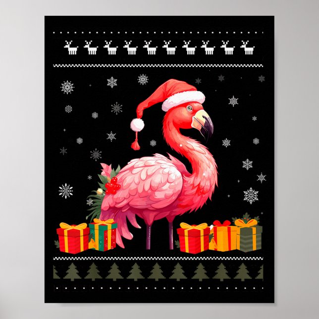 Affiche Flamingo Christmas Santa Hat Ugly Christmas Sweate (Devant)