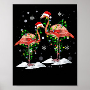 Affiche Flamingo Christmas Tree Santa Hat Light Merry