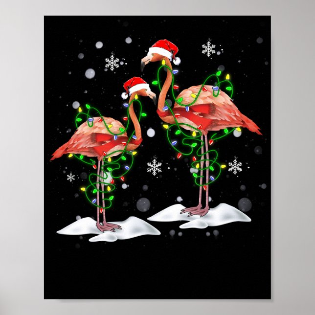 Affiche Flamingo Christmas Tree Santa Hat Light Merry (Devant)
