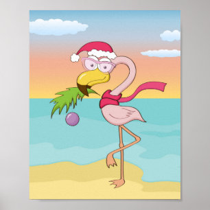 Affiche Flamingo de Noël sur la plage