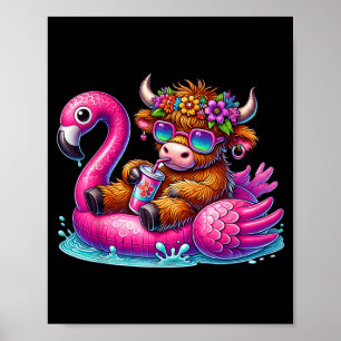 Affiche Flamingo de vache highland flotte été plage d'Hawa