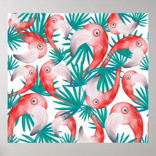 Affiche Flamingo dessiné à la main : aquarelle motif sans