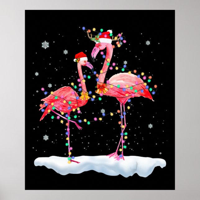 Affiche Flamingo | Feu de Noël Tree Santa Hat Xmas (Devant)