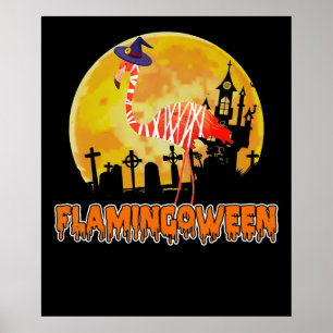 Affiche Flamingo   Flamingoween Funny Witch Halloween