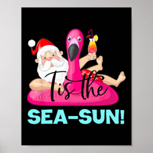 Affiche Flamingo flottant du Père Noël C'est la mer-soleil