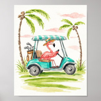 Affiche Flamingo Golf Watercolor Art Print