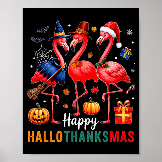 Affiche Flamingo Happy Hallothanksmas Funny Halloween Than (Devant)