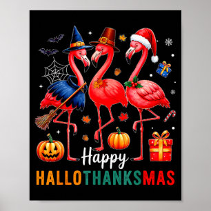 Affiche Flamingo Joyeux Hallothanksmas Drôle Halloween Mer