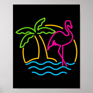 Affiche Flamingo Nk Néon Rétro Miami Vintage 80s