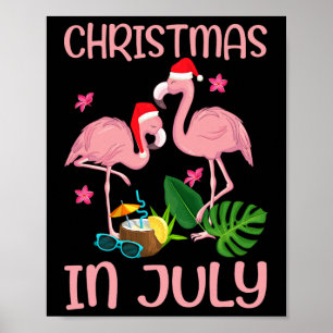 Affiche Flamingo Rose de Noël en Juillet Avec Chapeau de P