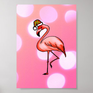 Affiche Flamingo Rose Noël Tropical Férié