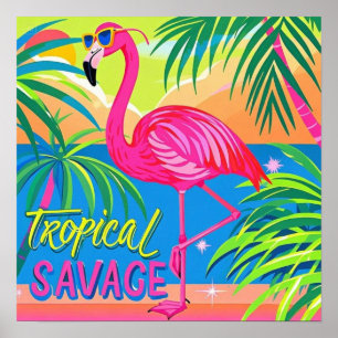Affiche Flamingo rose Position tropicale sur une jambe
