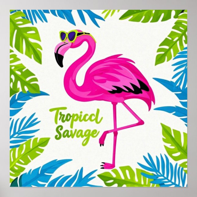 Affiche Flamingo rose Position tropicale sur une jambe (Devant)