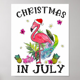 Affiche Flamingo Rose Tropical Noël en Juillet Eté 