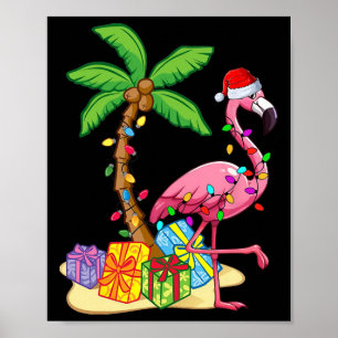 Affiche Flamingo Rose Tropical Noël en Juillet Eté Pa