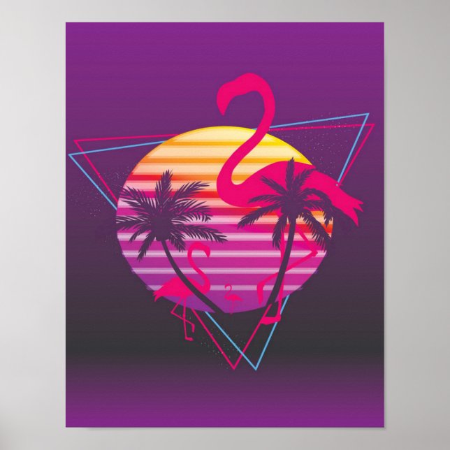 Affiche Flamingo Sunset Synthwave (Devant)