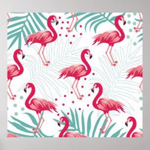 Affiche Flamingo tropical et feuille, motif d'été.