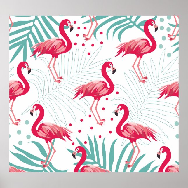 Affiche Flamingo tropical et feuille, motif d'été. (Devant)