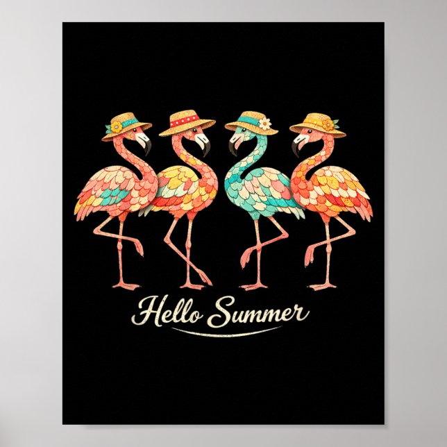 Affiche Flamingo Vintage Été Bonjour Trocals Oiseaux Migno (Devant)