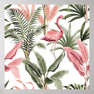 Affiche Flamingo vintage rose tropicale, bananiers et