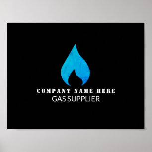 Affiche Flamme bleue, ingénieur gaz et fournisseur