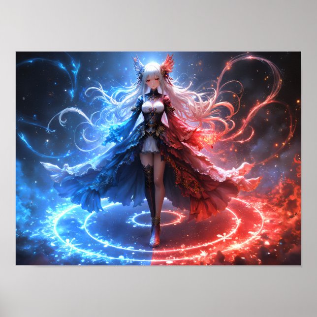 Affiche Flamme céleste sorcière fille brandissant un éléme (Devant)
